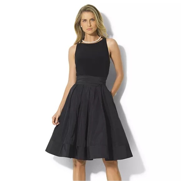 Lauren Ralph Lauren Petites Pleated Cocktail Dress Black Taffeta - Picture 5 of 11